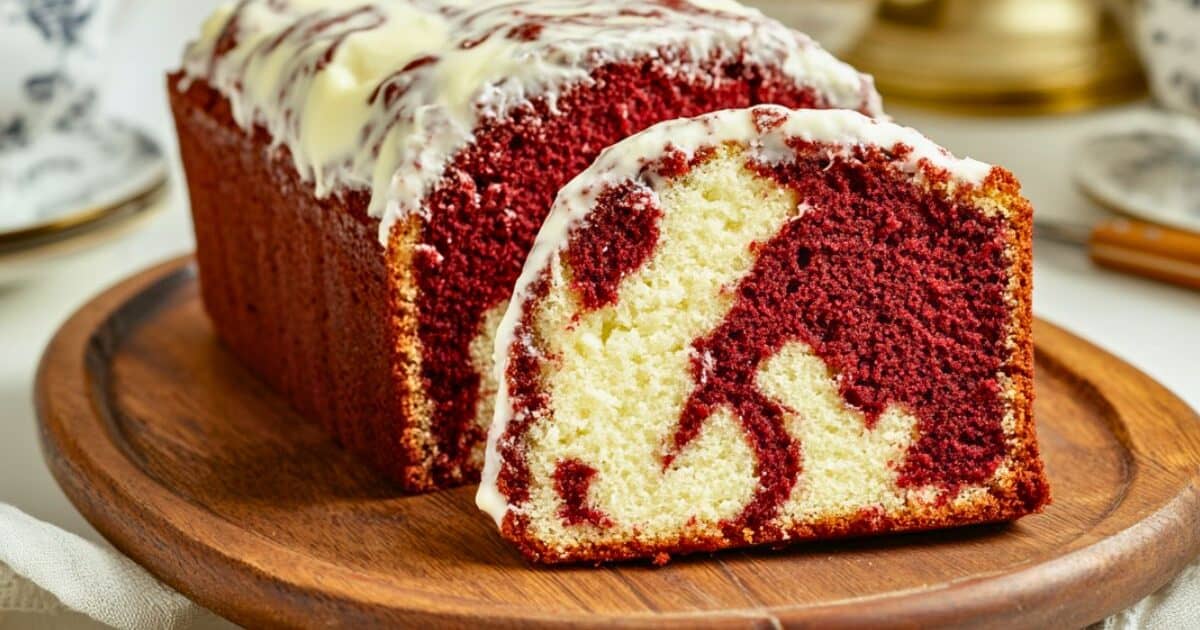 Easy Moist & Fluffy Red Velvet Marble Pound Cake Recipe
