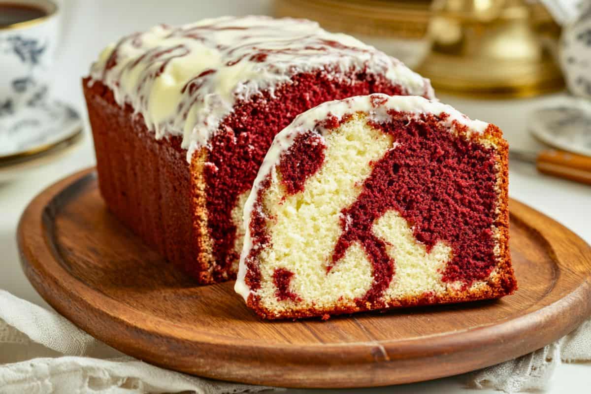 Easy Moist & Fluffy Red Velvet Marble Pound Cake Recipe