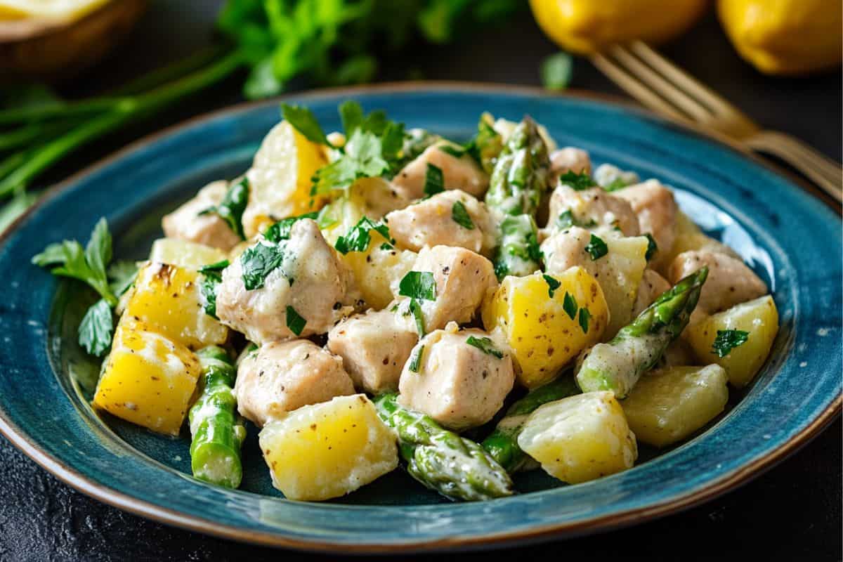 One Pot Greek Lemon Chicken and Asparagus with Potatoes